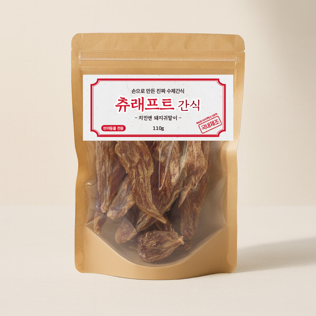 츄래프트 치킨 & 돼지 귀말이 고양이 & 강아지 간식, 3.88온스, 1개입