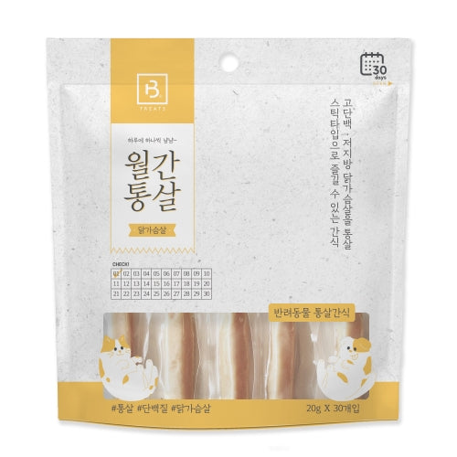 브리더 랩스 월간 닭가슴살 고양이 & 강아지 간식, 21.16oz, 30개입