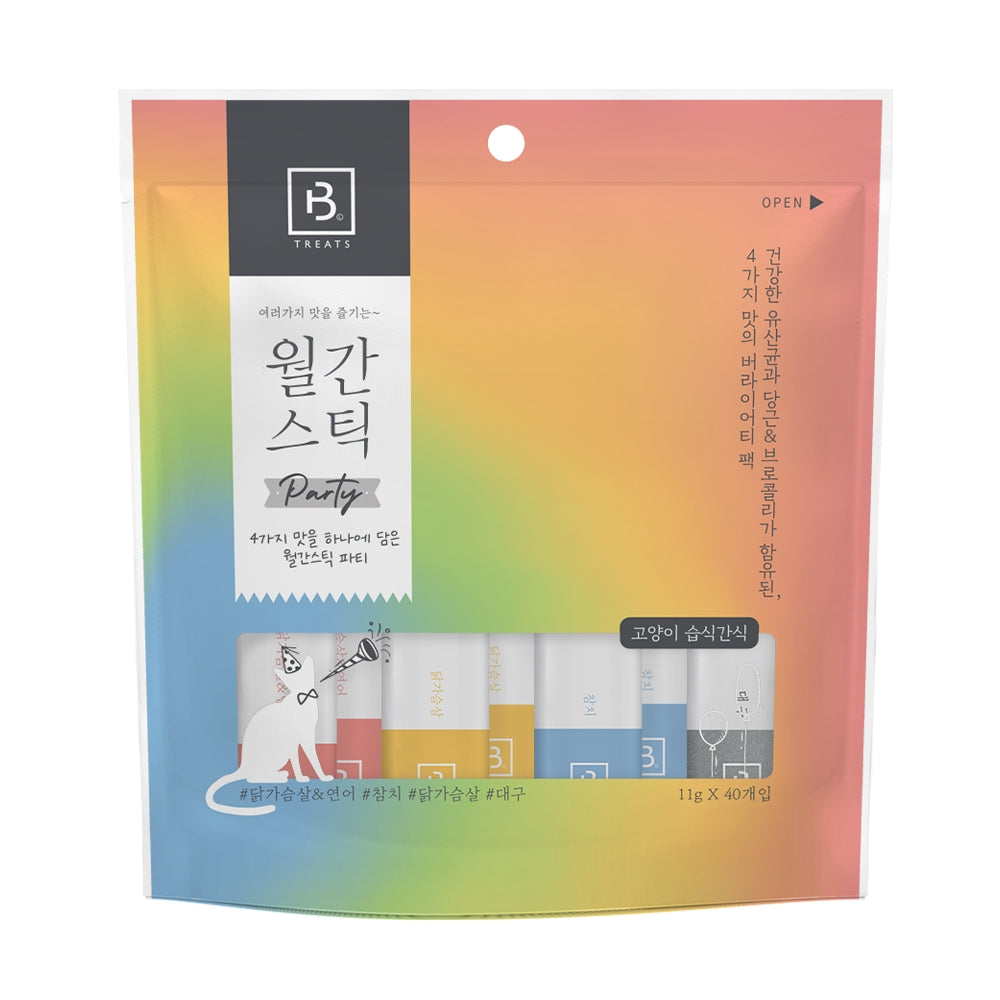 브리더랩 월간 파티 4가지 맛 고양이 간식, 15.52온스, 40개 팩