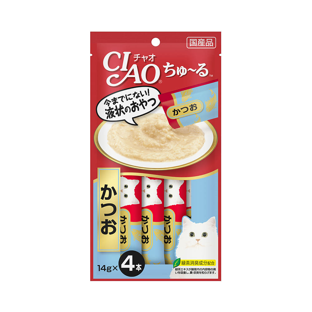 이바나 챠오 츄르 가다랑어 고양이 간식, 0.49oz, 4개 팩