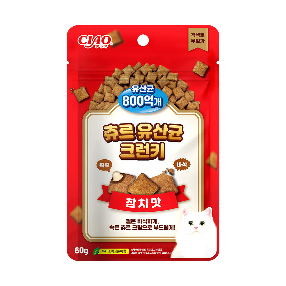 이나바 챠오 츄르 크런치 참치 프로바이오틱 고양이 간식, 2.12oz, 1케이스