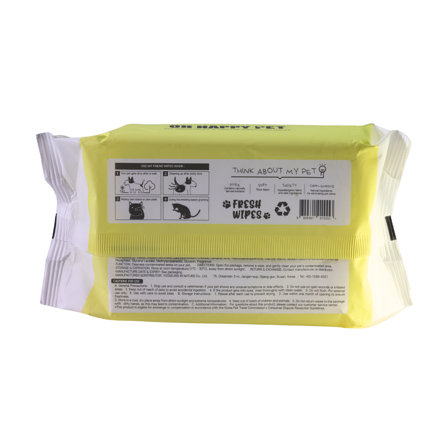 Oh Happy Pet Cats & Dogs Regular Wet Wipes, Yellow, Pack of 100