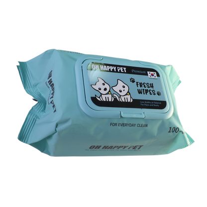 Oh Happy Pet Cats & Dogs Premium Wet Wipes, Blue, Pack of 100