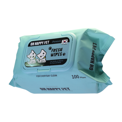 Oh Happy Pet Cats & Dogs Premium Wet Wipes, Blue, Pack of 100